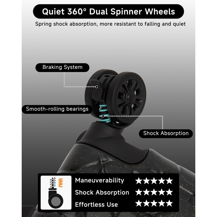 Набір валіз Sea Choice 3 шт. з жорстким корпусом, розширюваний, легкий, з 4 колесами, з тримачем для напоїв та TSA замком, чорний