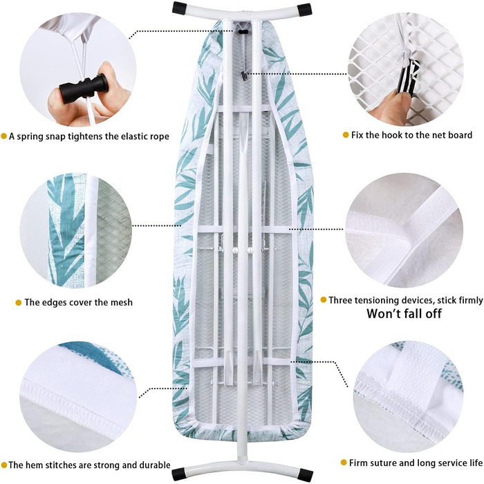 Чохол для гладильної дошки, 140 x 50 см, великий з бавовни, товстий, антиковзкий, розмір XXL (Листя, зелений)