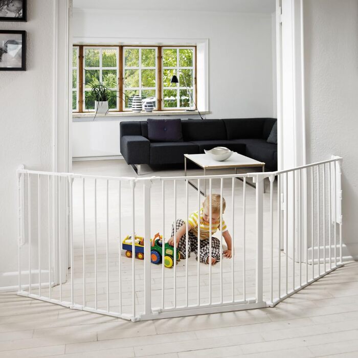 BabyDan Flex XXL – захисне бар'єр для каміну та сходів, перегородка для кімнати, білий, 90-350 см, Данія