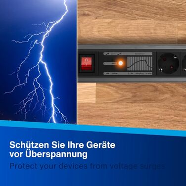 Многофункціональна мережева стрічка REV SupraGuard з вимикачем, 2.5м кабелю, захистом від перенапруги та фільтром живлення (чорно-антрацитова, 4+2 розетки)