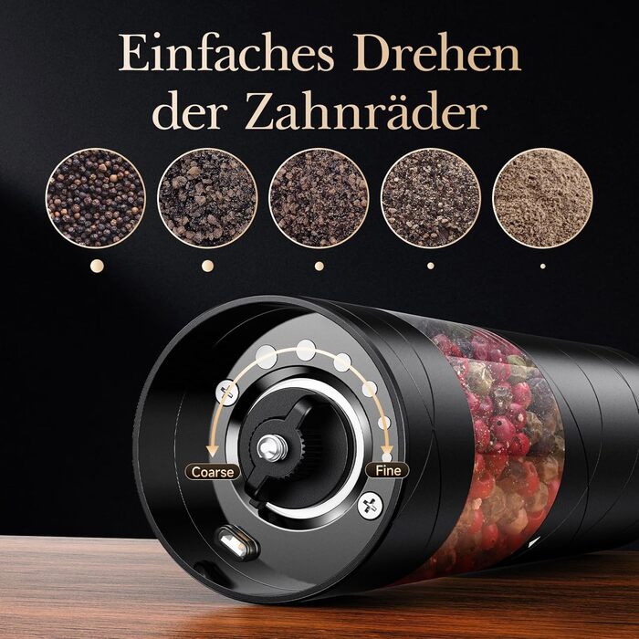 Variglas Salt and Pepper Mills Electric 2-Piece Set with USB Rechargeable, Improved Large Capacity Electric Spice Grinder, Adjustable Coarseness, LED Light (01B)
