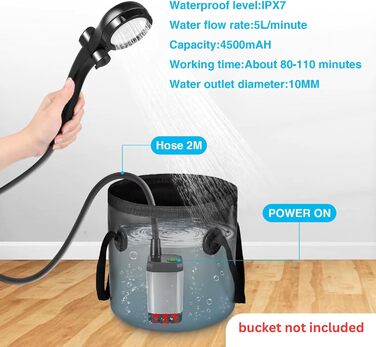 Портативна душова кабіна для кемпінгу HowseHold 6000 mAh з акумулятором, USB-C, регульований тиск, для відпочинку на природі, фестивалів, походів та подорожей