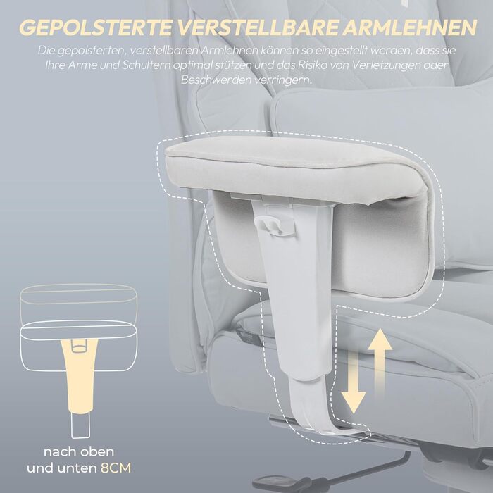 Ігровий крісло Dowinx, ергономічний офісний крісло з кишеньковим пружинним подушкою, крісло для керівника з двошаровою м'якою спинкою та регульованою поперековою подушкою, підлокітниками та підставкою для ніг, комп'ютерне крісло (Білий, тканина)