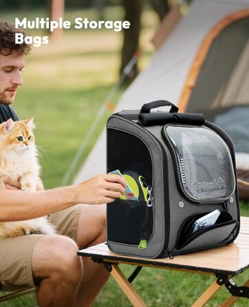 Рюкзак для кота Pecute з вікном-бульбашкою, переноска для тварин, сірий (42x32x26 см)