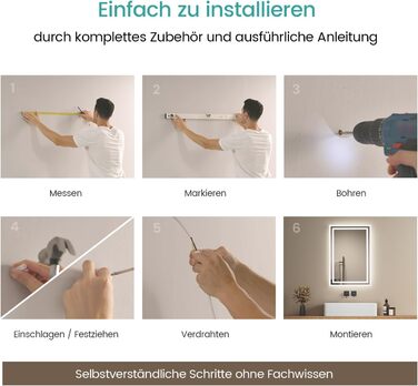 Дзеркало для ванної кімнати EMKE з підсвічуванням 40x60 см LED, антизапар, холодний/теплий білий, з кнопкою, алюмінієва рама, IP44, енергозберігаюче