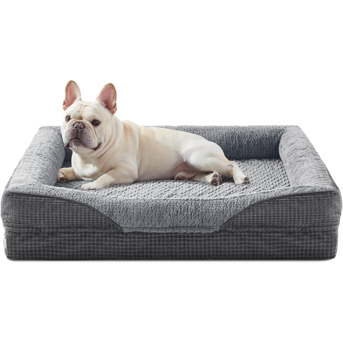 Ортопедичне ліжко для собак FURTIME, середній розмір, з піною з пам'яті, кошик для собак великих порід, знімний та пральний, неслизьке, з високим бортиком, 89 x 64 x 18 см (M(71x58x17 см), сірий)