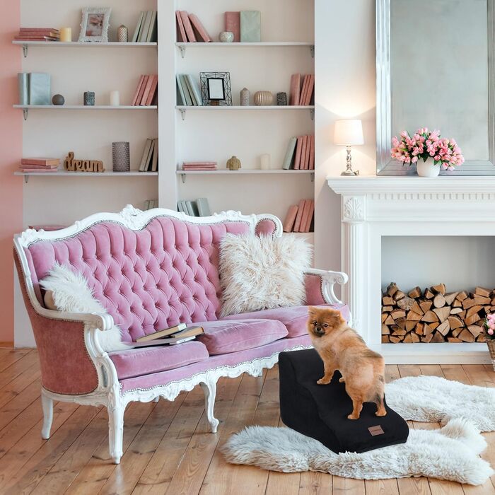 Сходинки для тварин Relaxdays 3 сходинки, для собак та котів, 33 x 36,5 x 52 см, м'які, для ліжка, дивану (Чорний)