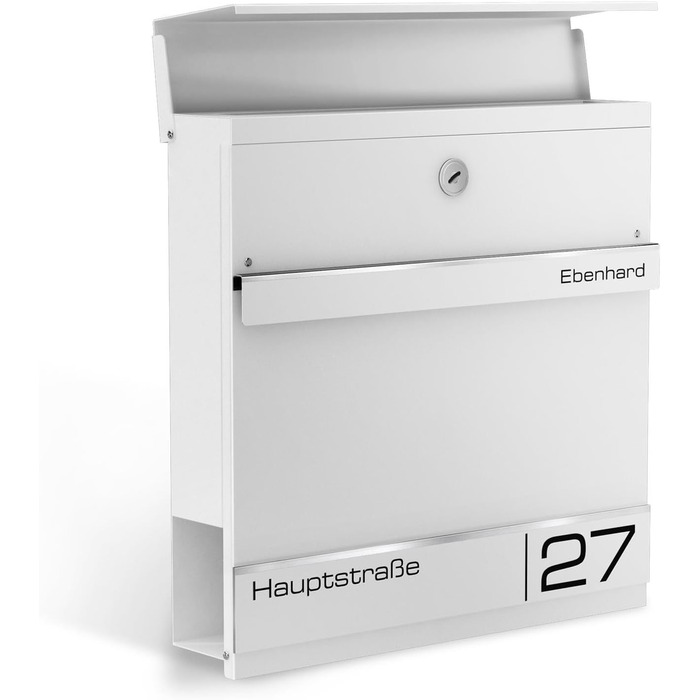 Поштова скринька Metzler Anthrazit RAL 7016 з газетницею та номерним знаком – персоналізована лазерна гравірування, сучасний поштовий ящик з табличкою, водонепроникний та стійкий до іржі | Модель Hermann (RAL 9016)