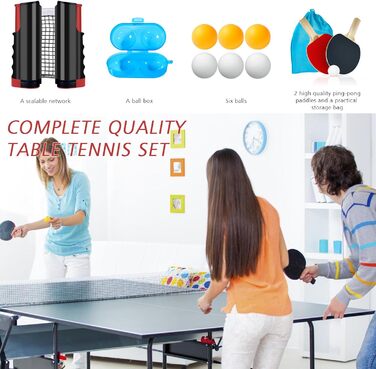 Набір для настільного тенісу: сітка, 2 ракетки, 6 м'ячів, коробка для м'ячів, сумка для зберігання. Професійний спортивний набір для гри в приміщенні та на вулиці