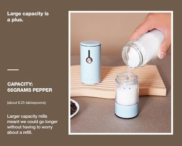 Електричні соляні та перечні млини 2 шт. з USB-зарядкою, 6-ступеневий жорно, перечна млина з LED-підсвічуванням та антиковзним захистом від пилу, перезаряджувані кухонні помічники (Morning Haze+petal Pink)