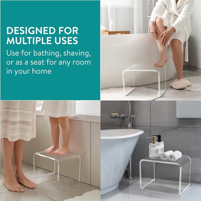 Navaris Acrylic Shower Stool modern - Bathroom stool for the shower - Ideal as a shower chair, bathroom stool, bathroom seat - Stool for shower - Seat stool bathroom - Chair Transparent