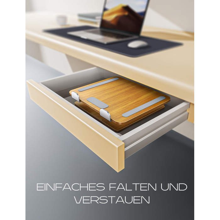 Підставка для ноутбука Holz + Aluminium, регульована, ергономічна, сумісна з MacBook Pro/Air, 10-16