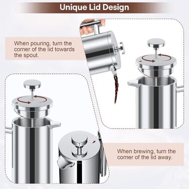 Френч-прес для кави з нержавіючої сталі, 1000 мл, з подвійними стінками, ізольований, для дому, кемпінгу та офісу