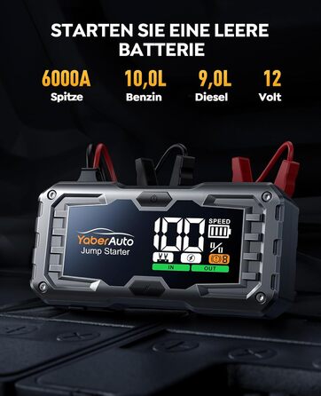 YaberAuto 6000A Powerbank для запуску двигуна авто, 12V, 10.0L бензин/9.0 Diesel, LCD, 450 Lumen, YA100