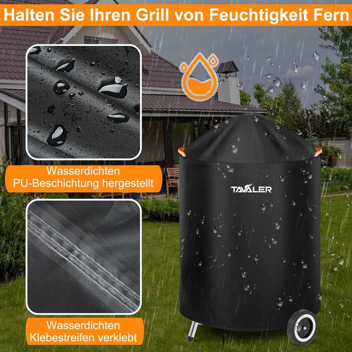 Weatherproof Tavaler BBQ Cover, 420D Oxford Fabric Grill Cover for Weber Kettle Grill 57 cm, Charcoal Grill Cover Hood Grill Waterproof, Tear-Resistant, UV Grill Cover (77 x 90 cm)