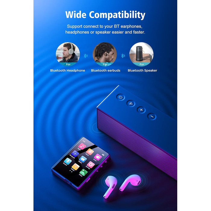 MP3 плеєр Mechen Bluetooth 32GB з динаміком, USB-C, FM-радіо, записом, Hi-Fi звук, тривалий час роботи, підтримка карт пам'яті, чорний