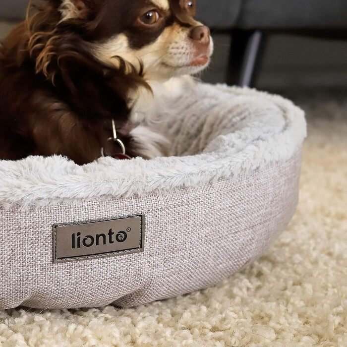 Кругле лежанка для собак та котів Lionto Donut, Ø 65 см, з антиковзними ніжками та знімним чохлом, м'яка, сіра, 55x55x12 см