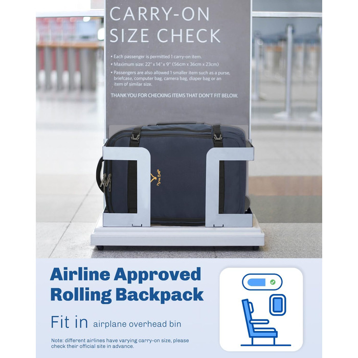 Рюкзак-валіза Hynes Eagle 42L з колесами для подорожей та бізнесу, 54x35x23 см, блакитний, 2024.