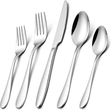 Herogo Cutlery Set, 60-Piece Stainless Steel Cutlery Set for 12 People, Silver Flatware with Fork, Spoon, and Knife Set, Modern Tableware, Dishwasher-Safe & Rust-Proof