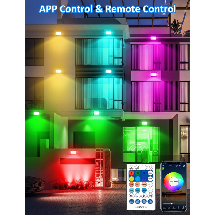 LED Floodlights Outdoor, 100W Smart RGB Floodlights with Remote Control and Bluetooth App, LED Floodlight Spotlights Color Changing Projector, IP66 Waterproof Floodlight for Gardens, Courtyards (2 Pack) (60w-rgb-app-2p)
