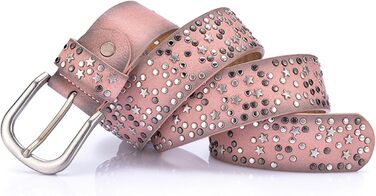 Жіночий шкіряний ремінь Stern з шипами, широкий ремінь для джинсів, регульований (Рожевий)