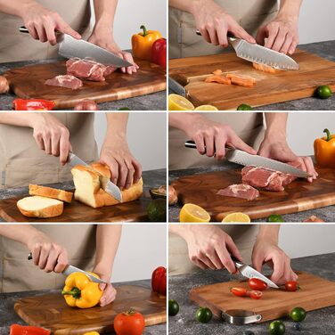 NANFANG BROTHERS 18-Piece Damascus Kitchen Knife Set with Hammered Handles & Wooden Block - Premium Quality