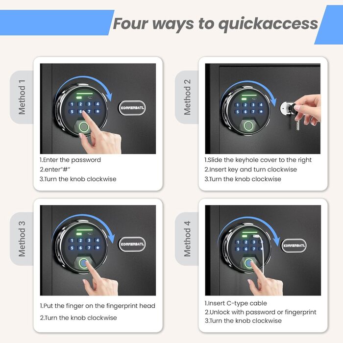 Сейф з відбитком пальця з LED-підсвічуванням – біометричний сейф з тихою системою відкривання, підсвічуванням клавіатури, з нержавіючої сталі, анти-злодійський