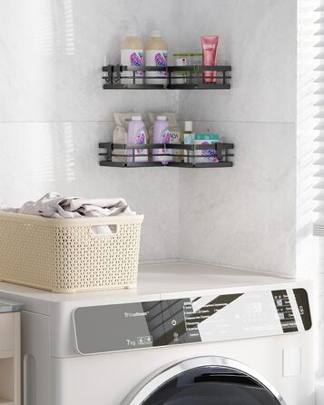 Поличка для душу Kitsure без свердління – 2 шт. Стабільне душове решітка без свердління з швидким стоком, нержавіючою статтю та міцним клейким кріпленням для ванної кімнати, 22,0 x 22,0 x 5,0 см, Чорний