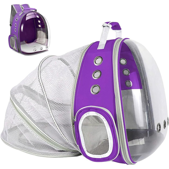 Розширюваний рюкзак для котів та маленьких собак, переноска-рюкзак з прозорим вікном, для подорожей та прогулянок (фіолетовий)