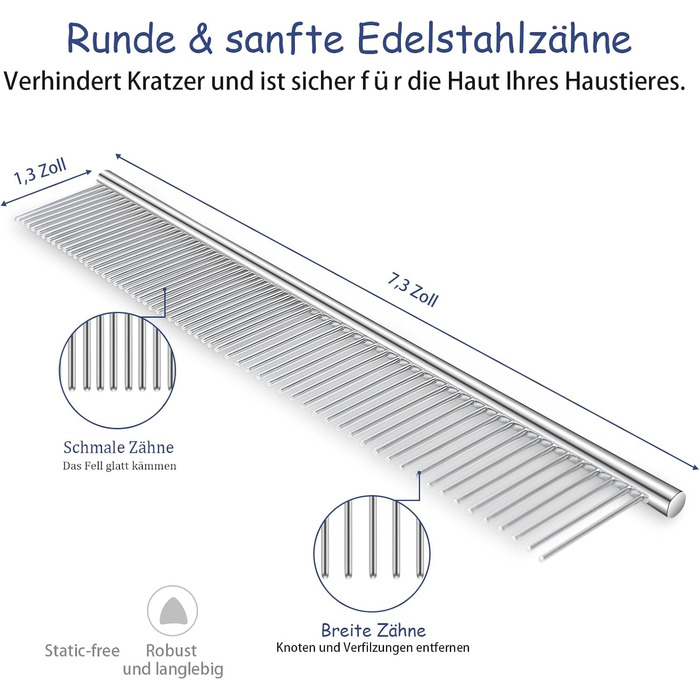 Набір щіток для собак, 5 шт. для грумінгу, самоочищувані, для великих та середніх собак, котів та дрібних тварин, для довгої та короткої шерсті, зменшує випадання шерсті, блакитний
