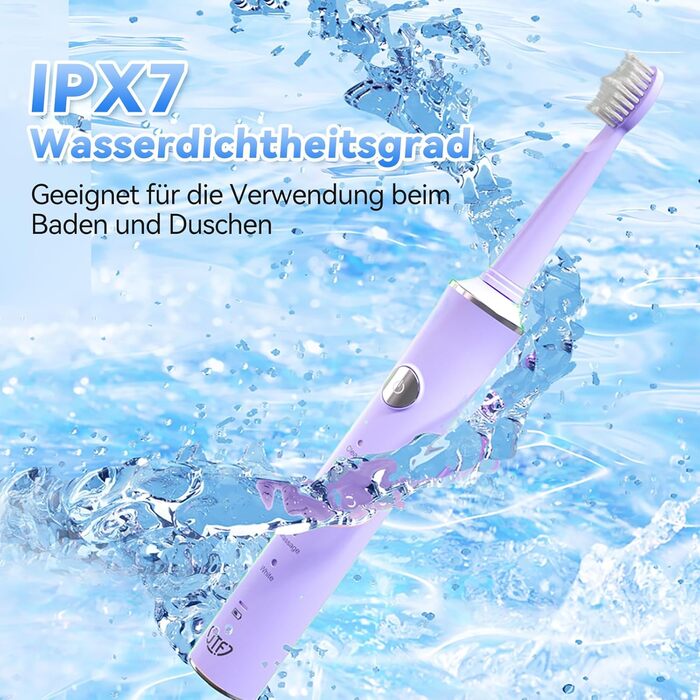 Електрична звукова зубна щітка JTF з очищувачем язика, 8 насадок, 5 режимів, функція пам'яті, таймер 2 хв, IPX7, швидка зарядка 3 год, для дорослих (блакитний) (фіолетовий + очищувач язика)