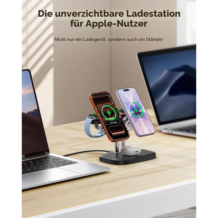 Універсальна зарядна станція 5 в 1 для 2 смартфонів iPhone та 2 Apple Watch, багатофункціональний зарядний пристрій