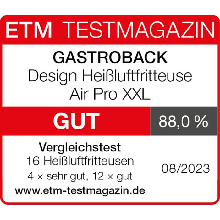 Фритюрниця GASTROBACK Air Pro XXL: 6.5 л, 8 програм, сенсорне керування, срібно-чорний колір