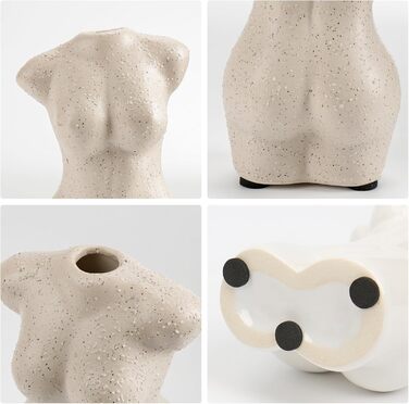 Ceramic Pampas Grass Vase Set of 3 - Decorative Flower Vase for Home, Table Arrangement, Living Room, Office, Wedding & Holiday Decor (Sand, 12cm)