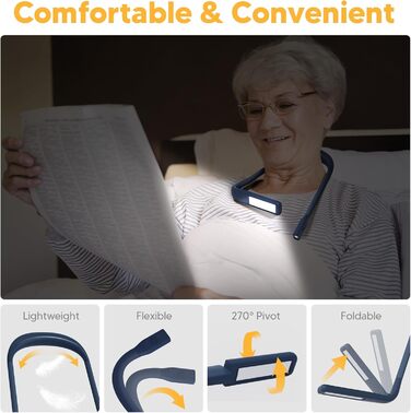 LED лампа на шию для читання Buch синя: книжкова лампа, ліхтарик для в'язання, подарунок чоловікові на Різдво