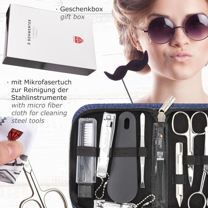 Набір для манікюру DREI SCHWERTER MONZA 10 предметів - ідеальний для подорожей (Джинсовий блакитний)