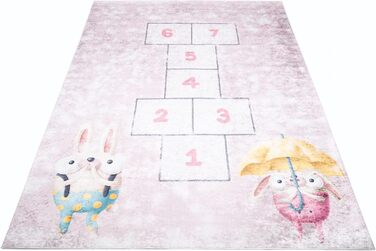 Дитячий килим TAPISO Emma, рожевий, 160x230 см, з антиковзким покриттям, принт, можна прати, ÖKO-TEX