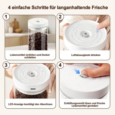 Герметичний контейнер для кави на 1100 мл з нержавіючої сталі, вакуумний, з клапаном, для кавових зерен, чаю, горіхів, печива, какао - білий