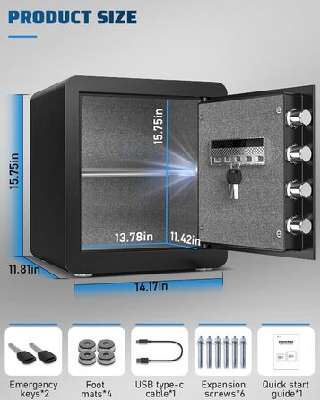 Сейф Kavey 42L з цифровим замком та подвійним сигналом тривоги, з LED-підсвіткою та висувним ящиком