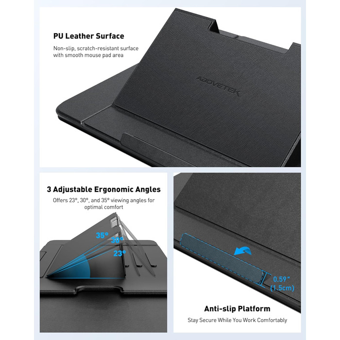 Зручний лапдеск AboveTEK для ноутбука: ергономічний, з антиковзким покриттям, захистом від нагріву та вбудованим ковриком для миші. Ідеально для роботи в ліжку, на дивані та в подорожах (чорний)