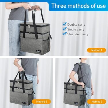 Термосумка Viedouce 30L: Ізольована сумка-холодильник для пікніків, кемпінгу та подорожей (сіра)