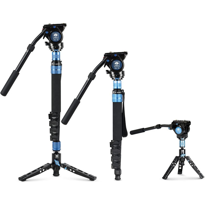 SIRUI Monopod P-325FS+VH-10: Вуглецеве моноподіум, 170 см, для DSLR, вантажопідйомність 10 кг