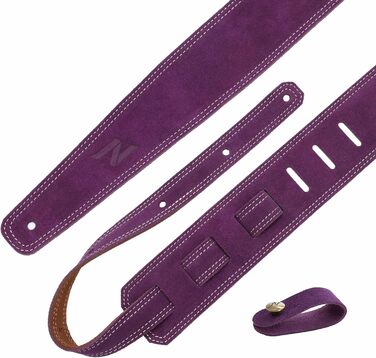 Гітарний ремінь Nefelibata з повного нубуку, 76 см, з підкладкою з піни та петлею для зберігання кабелю, для акустичної, бас та електрогітари (Лавандовий фіолетовий)