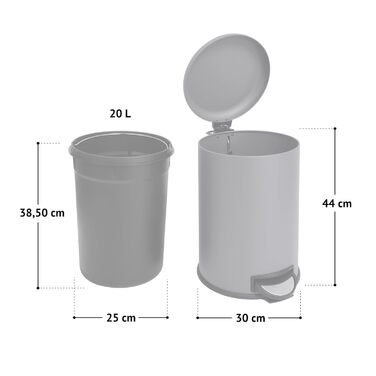 Сміттєве відро SVITA T20 з нержавіючої сталі, 20 літрів, з педаллю, сірого кольору