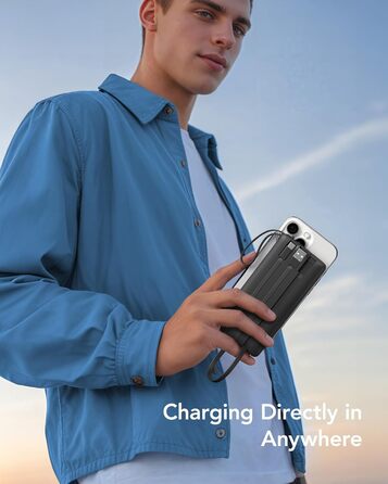 Power Bank VRURC 10000mAh з 4 кабелями, портативний акумулятор USB-C для iPhone/Huawei/Samsung, LED-дисплей, 5 виходів, чорний