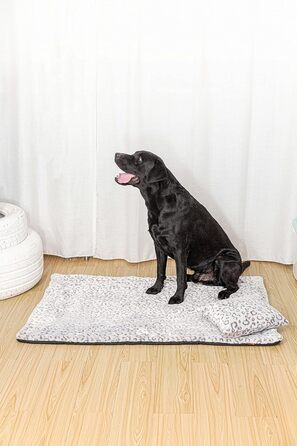 М'яка підстилка для собак та котів Raikou з плюшевою подушкою, флісова підстилка для тварин, ліжко для собак та котів, миється та не ковзає (60x40 см, леопард)