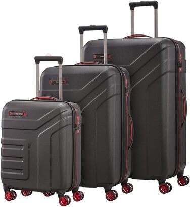 Жорсткий валізний тролей Travelite VECTOR 55 см, 40 л, 4 колеса, TSA замок, ручна поклажа, чорний/червоний, стильний дизайн