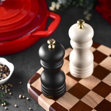 Набір для солі та перцю Bill.F, 2 шт., дерев'яні, ручні, з регульованим керамічним млином, 13,5 см (чорний та кремовий)