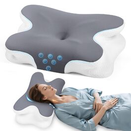 Ортопедична подушка для сну з Memory Foam - для шиї, спини та сну на боці. Подушка з ефектним покриттям з льонової тканини (темно-сіра)