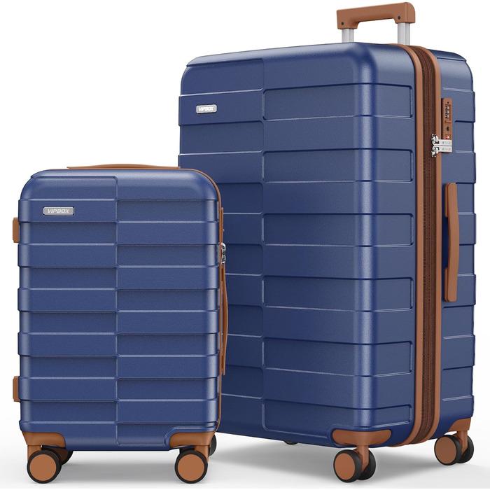 Чемодан VIPbox з жорсткою обшивкою, великий (75 см), розширюваний, легкий, з полікарбонату, з 3-річним сервісом, з TSA замком, 4 колеса, блакитний, M+XL (55+75 см)